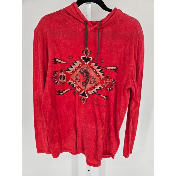 AriZona Tops - Sedona Arizona Womens Sz XL Lightweight Hoodie Kokopelli Aztec Graphic Print Red